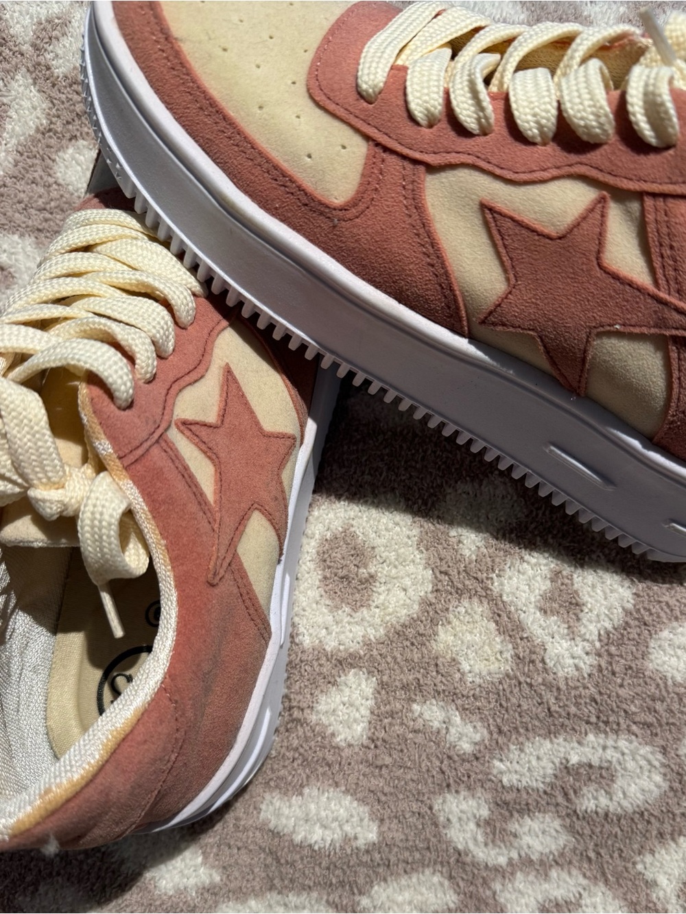 MKS Suede Star Accent Sneakers - Cream & Dusty Rose